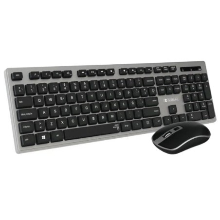 TECLADO ERGONÓMICO Y RATÓN INALÁMBRICOS PLANO SILENCIOSO GRIS/NEGRO ERGO GRIS NEGRO